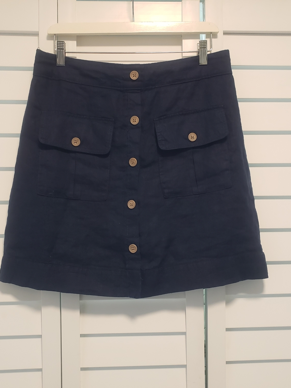 Nicole Miller Navy 100% Linen Elastic-Waist Skirt